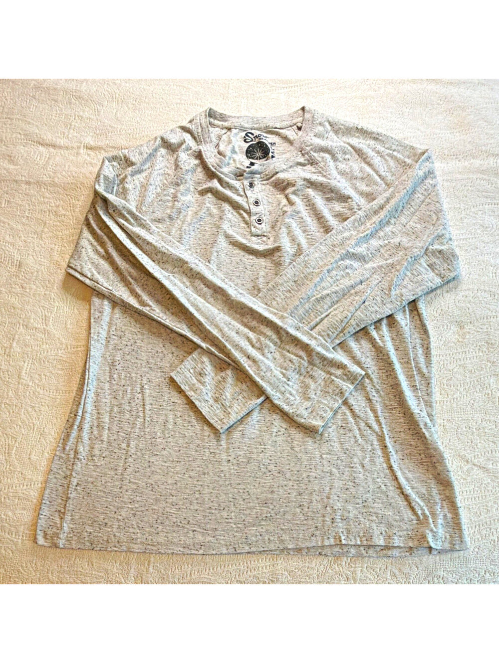 Lucky Brand Mens L Gray Heathered Knit Long Sleeve Henley Button-Up Shirt Lt Wt